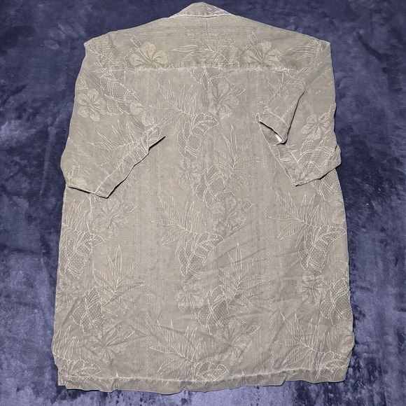 Tommy Bahama Shirt Mens L Silk Button Up Green Floral Camp Hawaiian Loop Collar - Picture 4 of 6